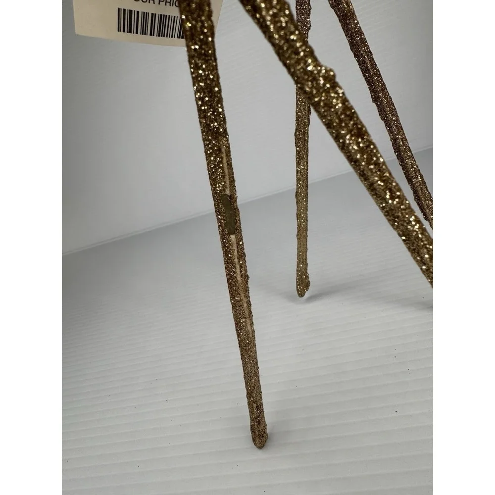 Set of 2 Gold Glitter Reindeer Figurines Tall Branch Antlers Christmas Decor